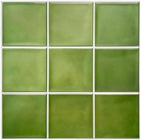 Commomy 10 Pcs Matte 3D Green Peel and Stick Tile 11.8"x11.8" Ultra-Light PVC Square Peel and Stick Backsplash for Kitchen Peel and Stick Wall Tiles for Bedroom,Living Room,Bathroom,RV