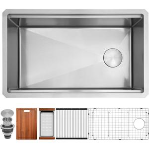 Undermount Kitchen Sink,16 gauge Stainless Steel Workstation Sink,Deep and Large Single Bowl Kitchen Sinks Offset Drain (30" X 18")