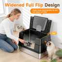 Stainless Steel Litter Box with Lid, Side Entry Extra Large High Sided Enclosure Litter Box, Removable Upper Cover Leak-Proof Odorless Non-Stick Easy Clean Metal Pan with Scoop & Mat