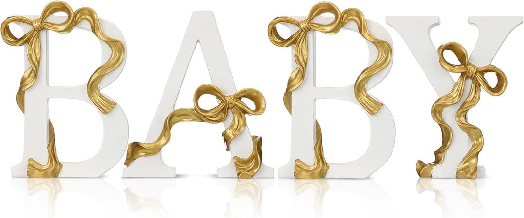 Baby Letters for Baby Shower, 8.25" Gold Bow Monogram Letter Gothic Styles Home Party Centerpieces for Gender Reveal Birthday Party Decorations