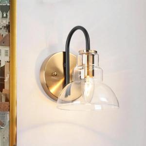 classy leaves Black and Gold Wall Sconce, Modern Farmhouse Wall Light Fixtures for Bedroom, Clear Glass Sconce Wall Lighting for Living Room, Bathroom, Stairway