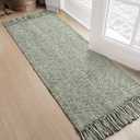 Collive Hallway Runner Rug, 2' x 5' Soft Washable Kitchen Runner Rug, Olive Green/Cream Contemporary Modern Laundry Room Rugs Indoor Hand-Woven Cotton Carpet for Bedroom Entryway Front Door Farmhouse