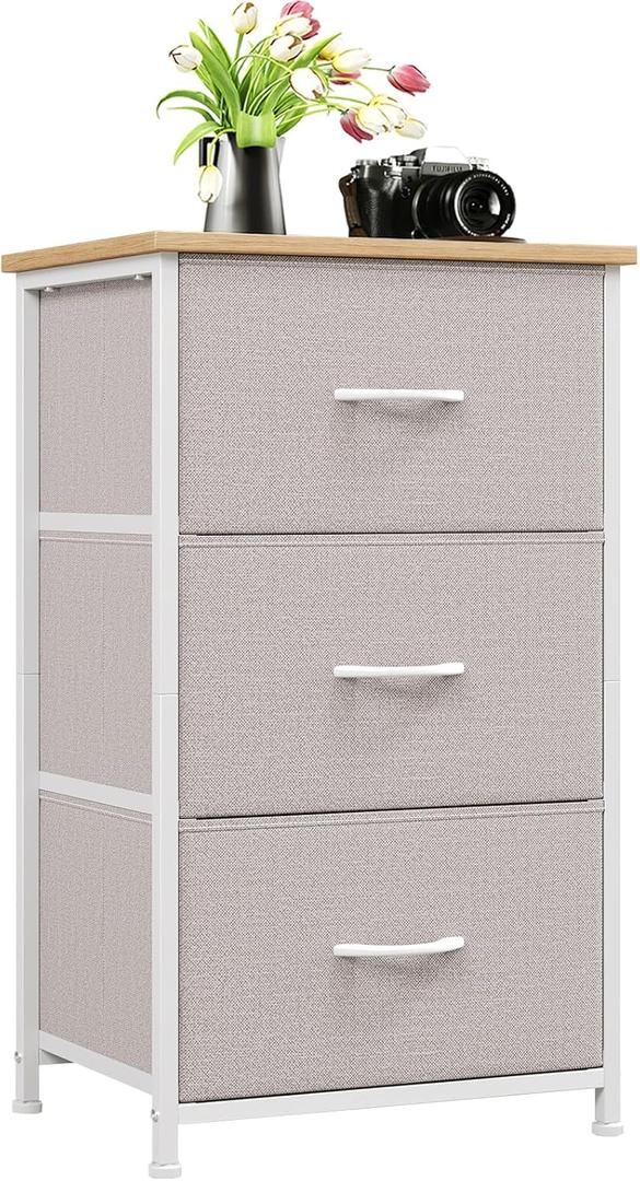 Somdot Small Dresser for Bedroom with 3 Drawers, Nightstand Storage Chest of Drawers with Removable Fabric Bins for Closet Bedside Living Room Laundry Entryway Hallway, Ash Grey (11.8"D x 16.5"W x 28.2"H (3 Drawers))