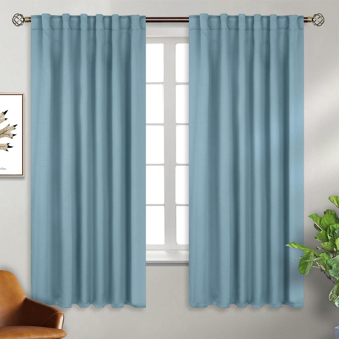 BGment Rod Pocket and Back Tab Blackout Curtains for Bedroom - Thermal Insulated Room Darkening Curtains for Living Room, 2 Window Curtain Panels (52 x 63 Inch, Greyish Blue)