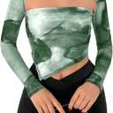 SOLY HUX Sexy Crop Tops for Women Long Sleeve Square Neck Asymmetrical Y2k Going Out Crop Tops Fall Outfits for Women, Green, Large