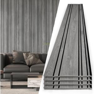 Art3d 4-Pack Glue-On Wall Panels, Wood Grain Texture Interior Wall Decor, 104"x12" Recycled Polystyrene Wainscoting Panels, Low Emission for Living Room Bedroom, Grey Oak