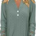 Magritta Womens Green Tops 2025 Autumn Trendy Long Sleeve Pleated Tunics Dressy Button Up V Neck Shirts Blusas Casuales De Mujer Bonitas XL