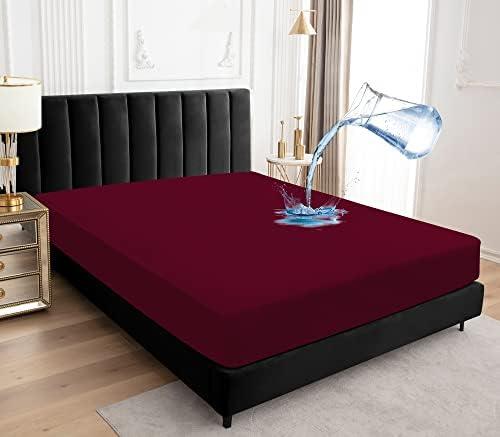 Sufdari Mattress Protector,Waterproof Mattress Cover Queen,18" Deep Pocket Mattress Protector,Fitted Sheet Style with Elastic Rubber Band,Washable and Easy Care-Dark red,Queen