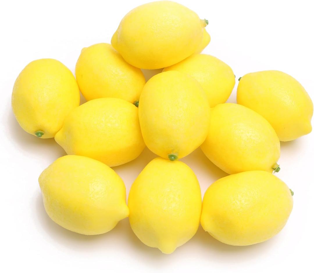 128Fruit Ornaments Home Kitchen Table Glass Jar, Thanksgiving, Christmas Home Decoration (8pcs Yellow Lemon)