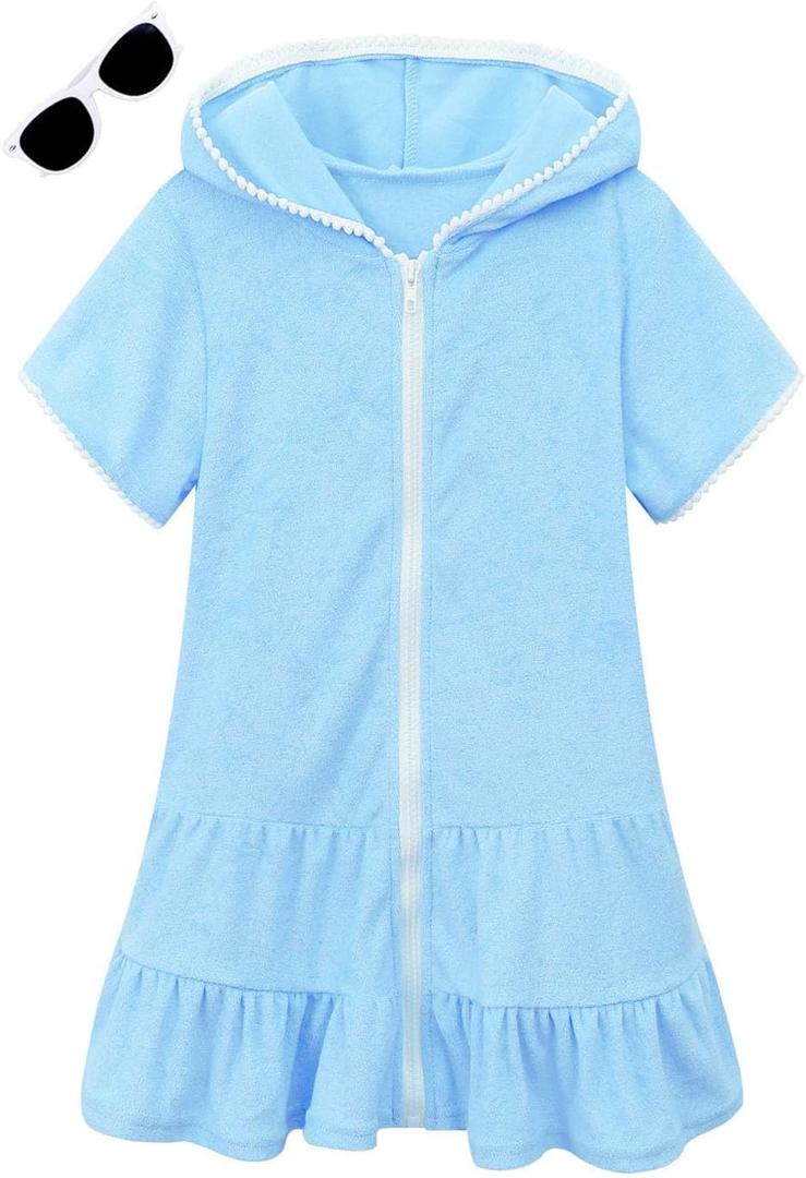 Girls Swim Cover Up Kids Swimsuit Coverup Terry Zip-Up Beach Bathing Suit Wraps with Sunglasses 12