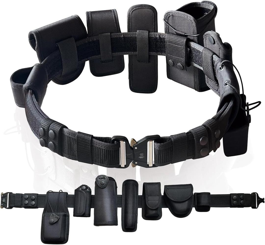 8 in 1 Police Utility Belt with 4 Pcs Belt Keepers Nylon Tactical Security Guard Duty Belt Versatile Military Modular Equipment System Molded Duty Belts Set for Law Enforcement,Black