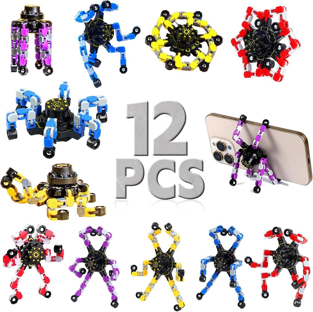 Easter Basket Stuffers for Kids,12PCS Transformable Fidget Spinners for Kids and Adults, Stress Relief Sensory Toys for Boys and Girls, Fingertip Gyros Easter Birthday Party Favors for Teens, Large