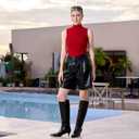 wetkiss Low Heel Knee High Boots for Women Regular Calf Friendly Side Zipper Almond Toe Faux Leather Comfortable Boots for Walking, Dancing, Standing for Long Periods With No Pain (7.5)