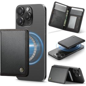 Defencase for Magsafe Wallet Magnetic Card Holder RFID Blocking, PU Leather Minimalist Phone Wallet Compatible with MagSafe Phones and Cases for iPhone 16/15/ 14/13/ 12/ Pro/Max/Plus, Black