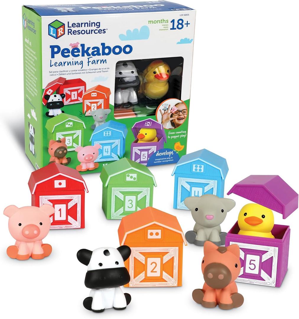 Learning Resources Peekaboo Learning Farm - 8 Pieces, Ages 18+ Months Toddler Learning Toys, Counting and Sorting Toys, Farm Animals Toys,Stocking Stuffers
