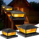 Solar Post Cap Lights Outdoor for 4x4 5x5 6x6 Wood/Vinyl Posts, 6 Pack Fence Post Solar Lights with Flickering Flame & Warm Modes for Deck/Garden/Patio, IP65 Waterproof - Black