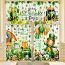 Breling 3 Pcs St Patricks Day Kitchen Curtains Valances and Tiers Set for Windows Green Shamrock Gnomes Irish Clover Decor Short Curtain Set for Bedroom Window Treatment Decor Party Favor Supplies