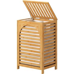 Laundry Hamper, 22.5 Gallon (85L) Bamboo Wood Clothes Laundry Basket with Lid and Handles, Removable Liner (Natural, Large)