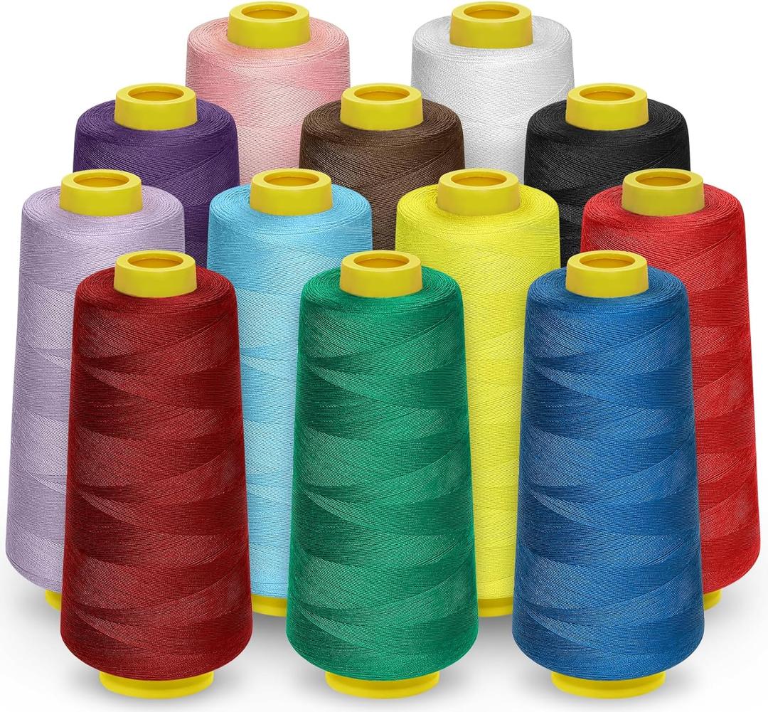 12 Pack Serger Thread Cones, 1800 Yards Each Spool Overlock Thread, PolyesterThread 40s/2 for Serger&Overlock, Quilting, Piecing, Sewing Machine