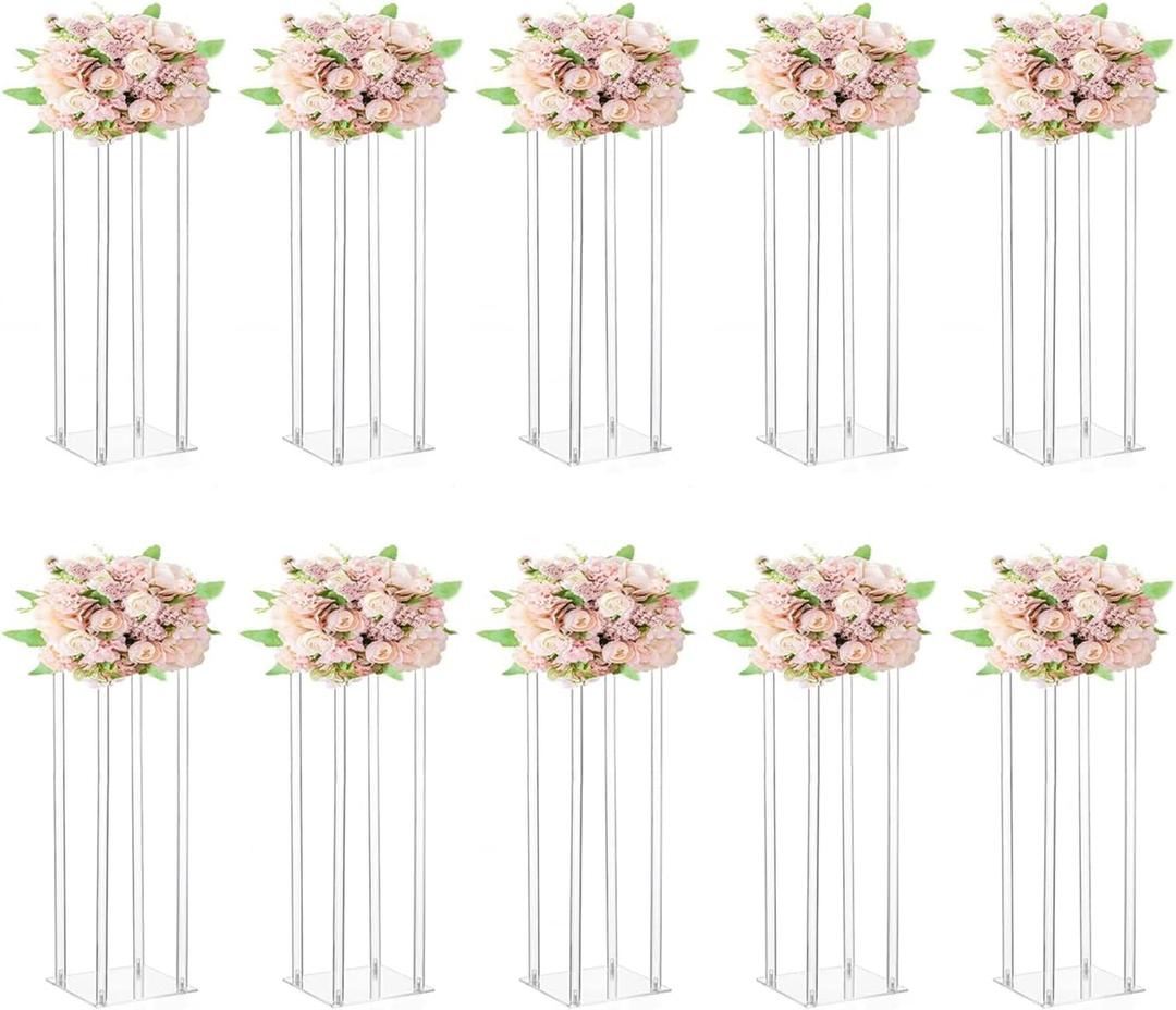 10 Pcs Wedding Centerpieces Acrylic Vases Clear Column Flower Vase Flowers Stand 7.87'' x 7.87'' x 23.6'' Rectangular Flower Display Table Flower Stands for Wedding Party Events Reception Table Decor