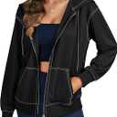 LYANER Women's Zip Up Hoodie Lightweight Long Sleeve Jackets With Zipper Fall Fashion Hooded Sweatshirt (Black, M)