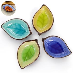 Jucoan 7 Pack Ceramic Soy Sauce Dish, 4 Inch 2 Oz Leaf Shape Small Sauce Dish Salsa Dipping Bowls for Charcuterie Board, Taco, Party, Mini Pinch Bowl for Sushi Oil Vinegar Ketchup Paste Jam