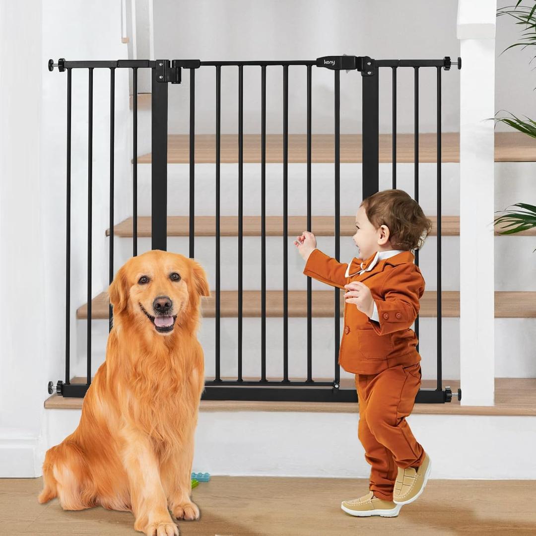 keny 36" Extra Tall Baby Gate for Stairs, 29"-42.5" Wide Auto Close Dog Gate, Pressure Mounted Easy Walk Through Pet Gate for Doorways, Durable Safety Stair Gate, Black
