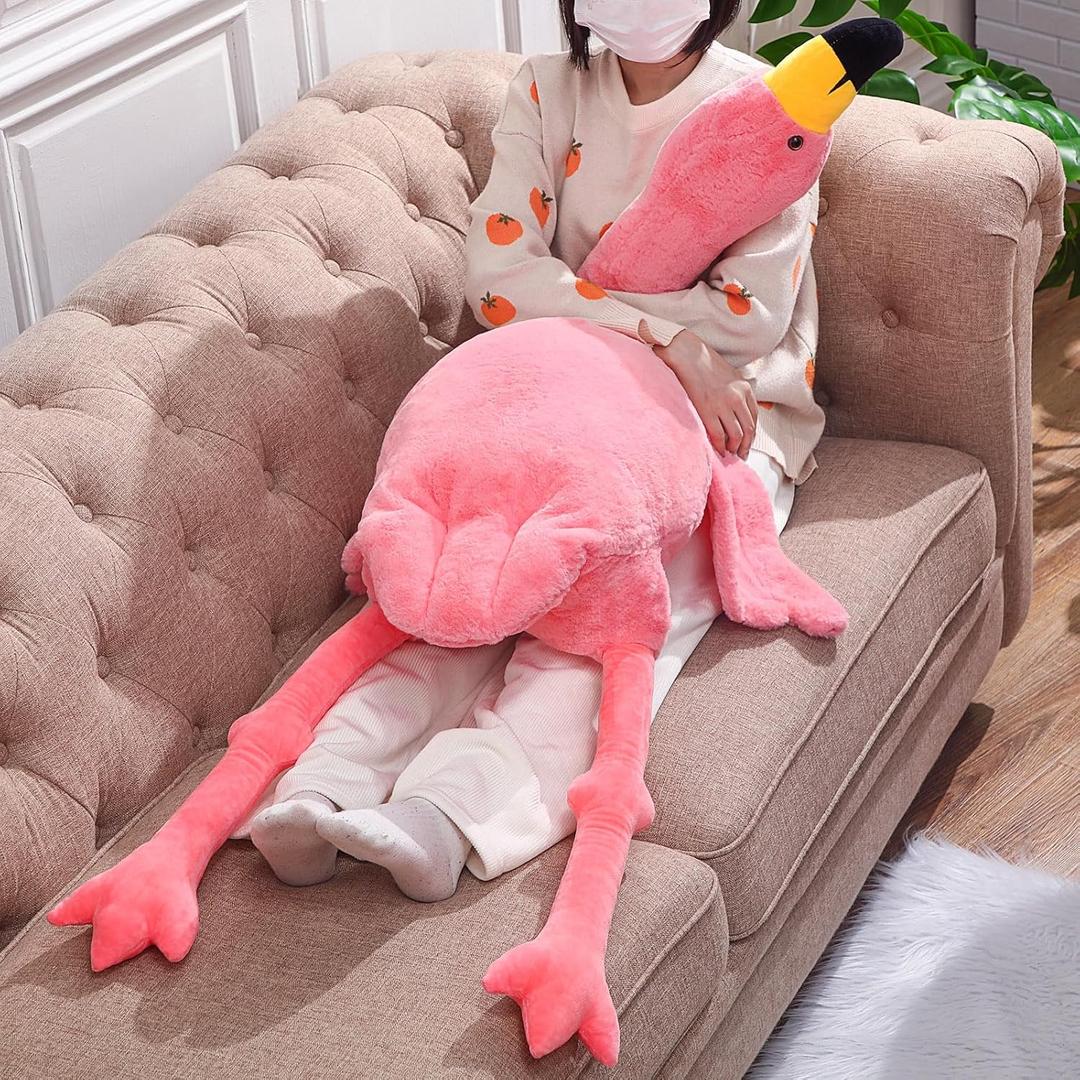 Large Flamingo Pillow Plush - Giant Cuddly Toy for Summer Lounging, Nap & Travel, Ideal Gift for Boys and Girls Birthday(63 Inch)