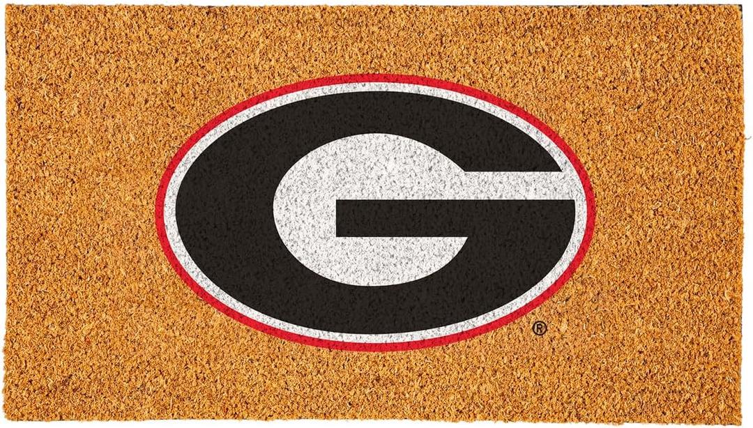 Team Sports America NCAA University of Georgia Natural Coir Doormat | Official Full Color Team Logo | 28 x 16 Inches | Non Slip Back | Front Door Welcome Floor Mats | Indoor Outdoor Entrance Rug