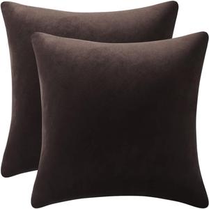 DEZENE Decorative Pillow Cases 18x18 Chocolate Brown: 2 Pack Cozy Soft Velvet Square Throw Pillow Covers for Farmhouse Home Decor (18" x 18" (Pack of 2), Chocolate Brown)