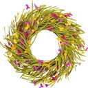 Farmhouse Spring&Summer Wreath for Front Door, 22 Inch Rustic Floral Wreath with Yellow and Pink Fabric Flowers, Grapevine Base & Paper Leaves, Indoor Hanging Decor for Easter, Porch, Wall