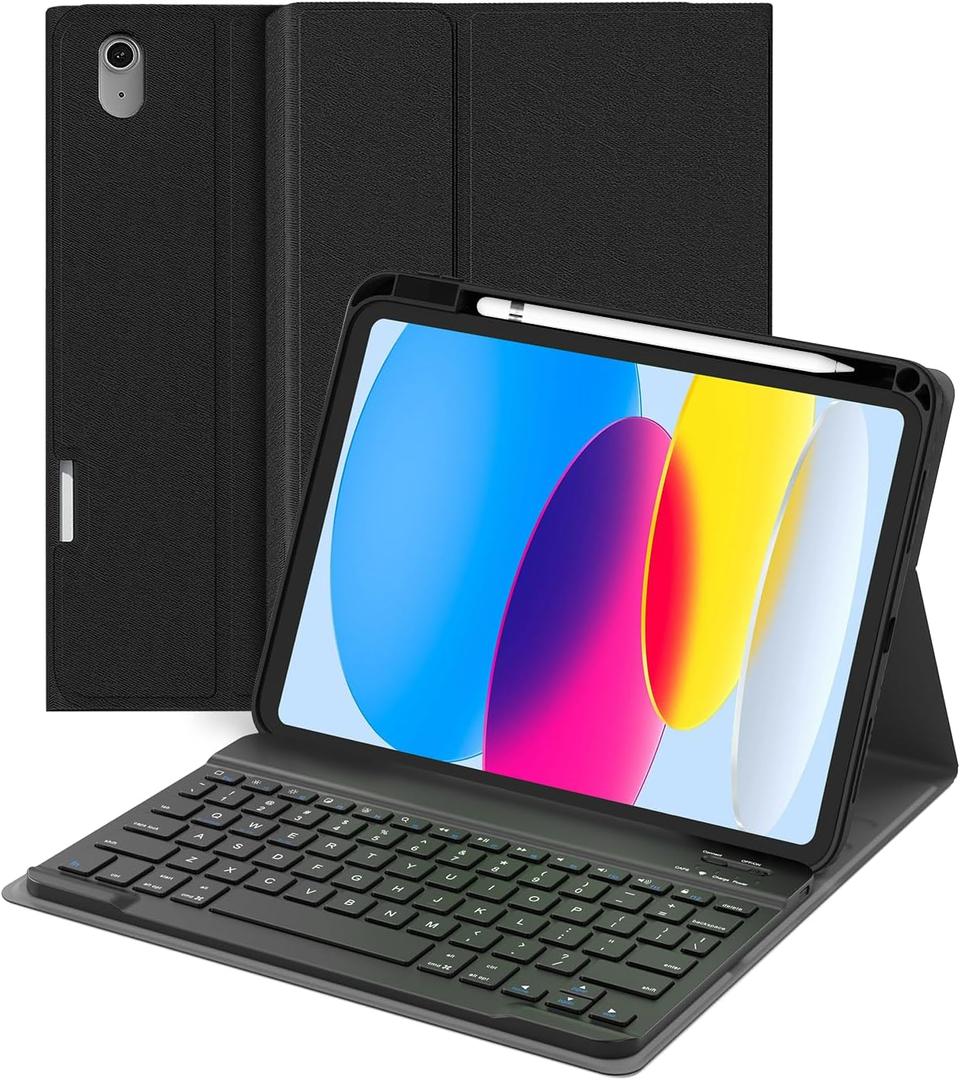 Keyboard Case for iPad (A16) 11th gen 2025 11 inch, 10th Generation 2022 10.9 inch Case with Magnetic Detachable Wireless Keyboard, Multi-Angle Stand Folio Cover with Pencil Holder, Black