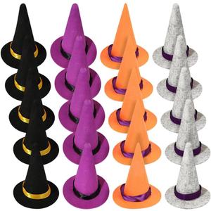 GSHLLO 20 Pcs Mini Felt Witch Hats Miniature Halloween Party Hat Wine Bottle Hat Topper Tiny Wizard Cap Hat Small Tree Ornaments Hats for DIY Crafts