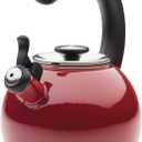 Circulon Enamel on Steel Whistling Teakettle/Teapot With Flip-Up Spout, 2 Quart - Red