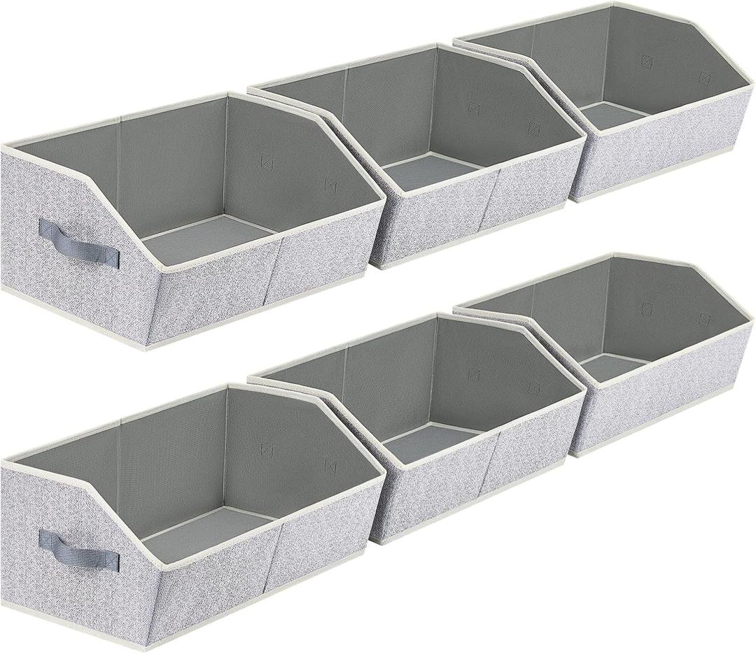 Closet Organizers Bins 6 Packs - Large Closet Shelf Organizer with Handles, Fabric Trapezoid Storage Bins, Collapsible Storage Cubes for Clothes, Towels, Light Gray (Blended)