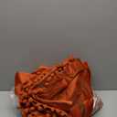 MIULEE Fall Burnt Orange Pom Pom Velvet Curtains for Bedroom/Living Room Darkening Thermal Insulating 96 Inches Long Blackout Curtains with Rod Pocket for Girls Room/Nursery/Home Theater Set of 2