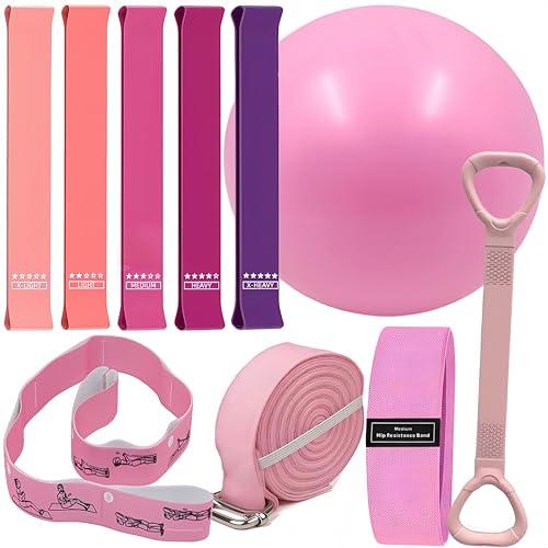 Pilates Set – Home Pilates Equipment for Women Kit with Magic Circle Pilates Ring and Ball Set, Resistance Bands & Massage Balls & Exercise Bands for Toning,Flexibility & Core Strength (Light Pink)
