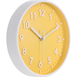 PATIKIL 8 Inch Wall Clock, 3D Number Quartz Battery Operated Silent Non-Ticking Round Wall Clocks for Office Bedroom Decorative, Yellow