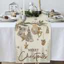 Christmas Table Runner 33x183cm, Xmas Table Decorations with Trees Deer Bells Snowflake, Gold & Silver Table Runner for Dining Room Kitchen Holiday Party, Christmas Table Decor Winter
