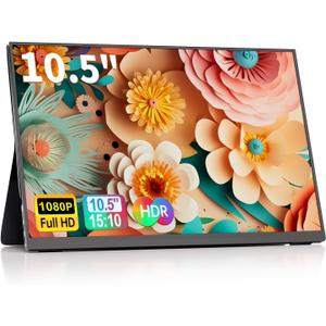 10.5''Portable Monitor for Laptop ,2K FHD 60HZ Laptop Monitor Screen,USB-C and HDMI Inputs, Ultra-Slim IPS Panel with HDR and Premium Smart Cover & Speakers for Laptop,PC,Phone,PS4/5,Switch,Mac,Xbox (Gray)