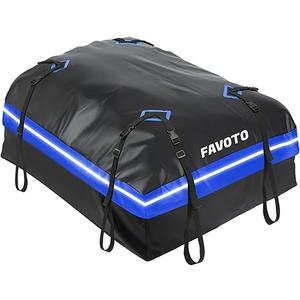 Favoto Car Roof Cargo Bag - 20 Cubic Feet Waterproof Carrier for Most Vehicles SUV/Sedan, 500D PVC Material with 8 Reinforced Straps & Anti-Slip Mat​, Black & Orange, Black & Blue