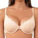 Joktty Women's Lace Push Up Bra Lightly Padded Demi Sexy Plunge Underwire Convertible Soft Comfort Bras Size 32C