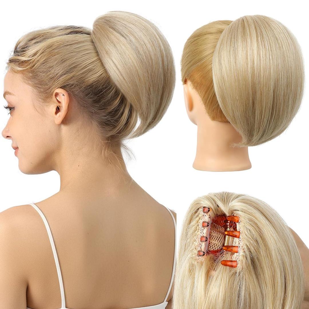 REECHO Ponytail Extension, 8" Short Mini Claw Clip Pony Tail Hair Extensions Natural Soft Feather-Light Tension-Free Ponytail Hairpiece for Women with Short Fine Thin Hair - Medium Blonde