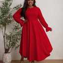 XNMHL Plus Size Church Dresses for Curvy Women Formal Empire Puff Sleeve African Attire Flowy Hem Outfits (Red, XL)