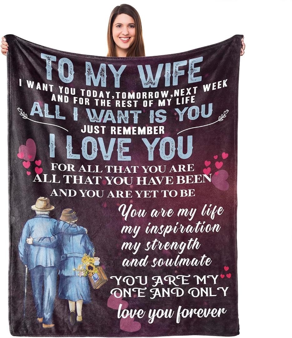 UFOORO Anniversary Romantic Gift for Wife, Mother's Day to My Wife Love Blanket, Beloved Birthday Gift Ideas, for Women, Valentines for Her 55"x70"
