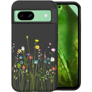 Unov Case Designed for Pixel 8a, Black Phone Case with [Anti-Slip Embossed Pattern], Shockproof Slim Protective [Anti-Scratch TPU] Back Cover, Floral Bouquet