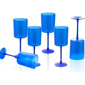 Ciaell 6 Pack Blue Plastic Wine Glasses - 10 Oz Plastic Wine Glasses with Stem - Disposable Wine Glasses Perfect for Parties & Weddings & Poolside & Outdoors & Camping & Easter