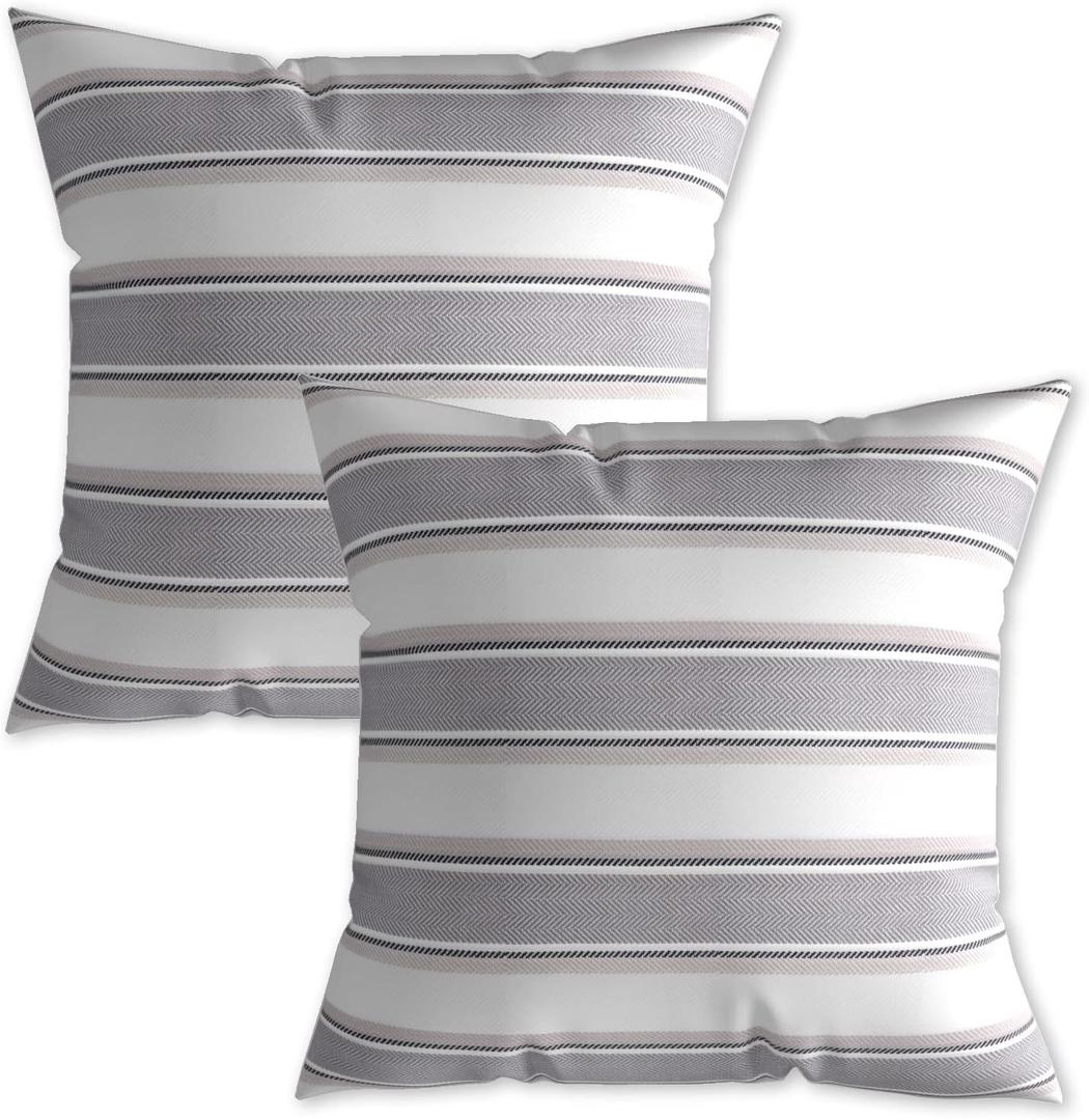 2 Piece Multi Color Stripe Pillow Cases Soft Faux Linen Square Decorative Throw Cushion Cover with Hidden Zipper for Sofa Bed Grey Brown Black White Mixed 20" x 20"