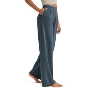 ODODOS Modal Soft Wide Leg Pants for Women High Waist Casual Relaxed Pants with Pockets, 29" Inseam, Navy, Medium