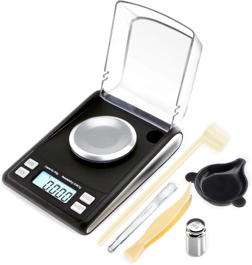 Fuzion Milligram Scale 50/0.001g, Mg Scale with 20g Cal Weight, Micro Scale, Powder Scale for Powder Medicine, Precision Scale Reloading